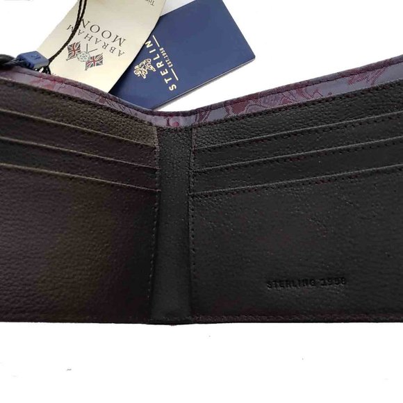 Sterling Abraham Moon Wool Tweed Herringbone Leather Wallet Men's Bifold - Picture 3 of 3